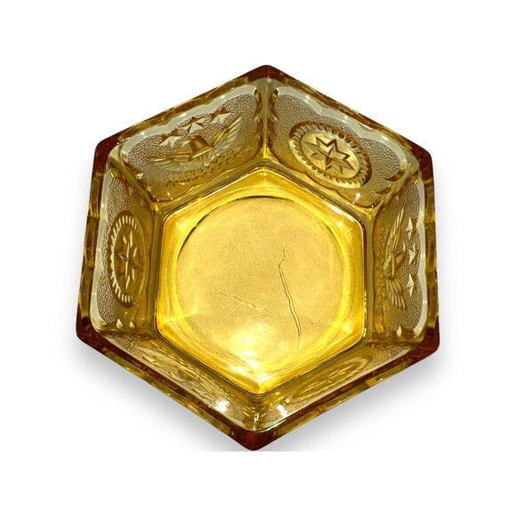 Indiana Glass Tiara Colonial Eagle & Star Hexagonal Candy Dish Amber - Picture 5 of 10